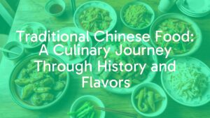 A vibrant spread of traditional Chinese dishes, including dumplings, Peking duck, and stir-fried vegetables, on a wooden table with chopsticks and tea, warm lighting, realistic.