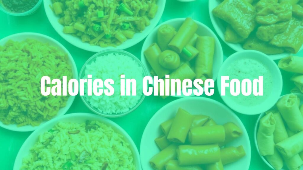 A colorful spread of popular Chinese takeout dishes, including fried rice, orange chicken, and spring rolls, with a calorie counter overlay, vibrant and realistic.