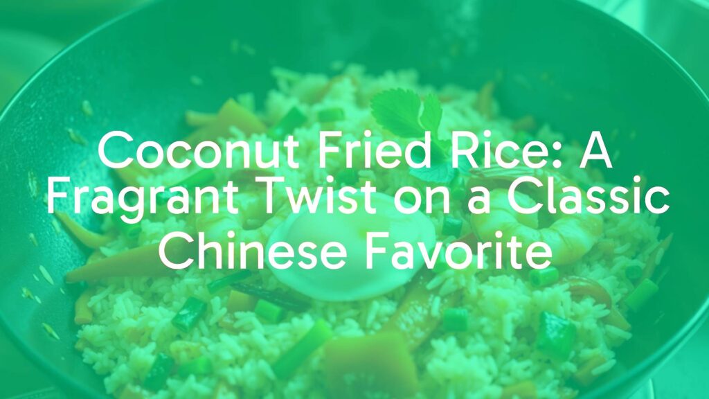 Aromatic coconut fried rice in a wok, vibrant vegetables, shrimp and egg, glossy texture, tropical vibe, hyperrealistic.